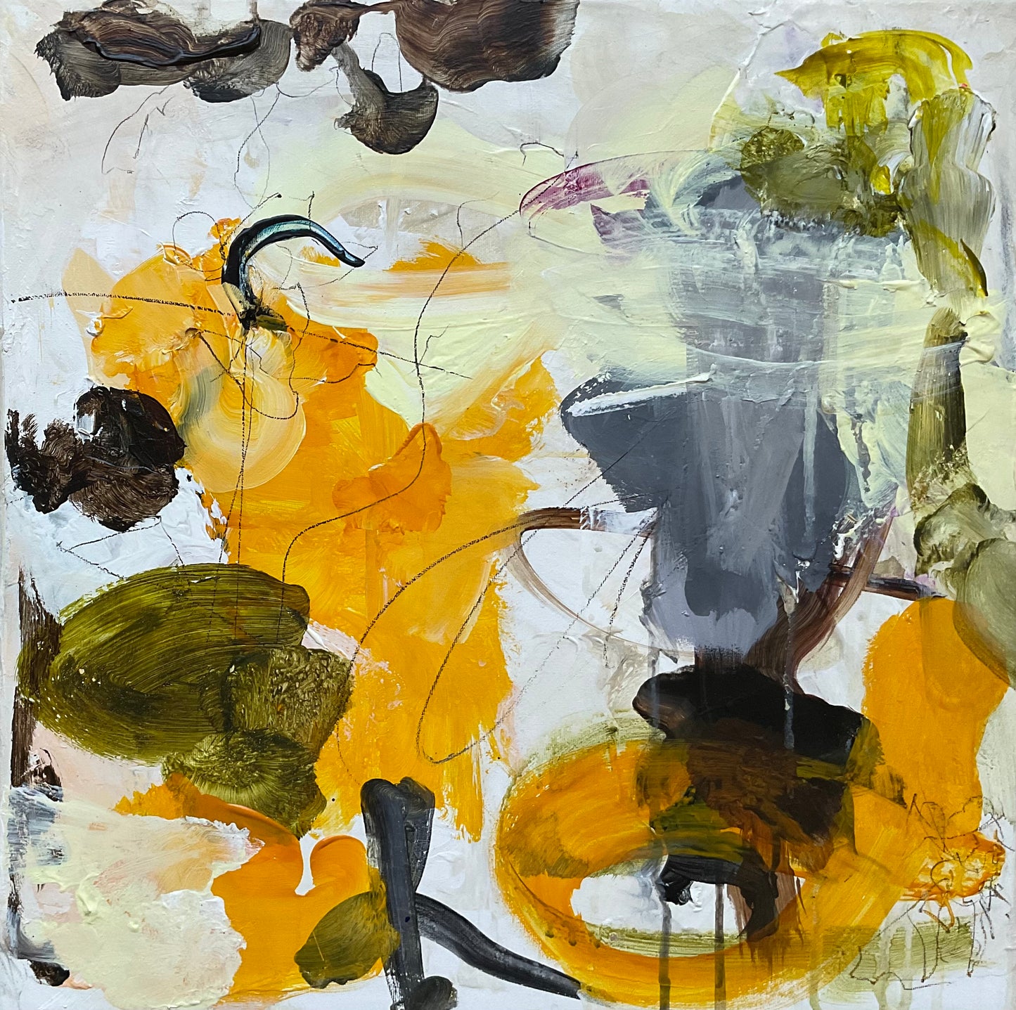 Abstrakt maleri, 40x40 cm, "Smile" by Lone Reedtz , Abstrakt ekspressivt akrylmaleri på lærred Uden ramme