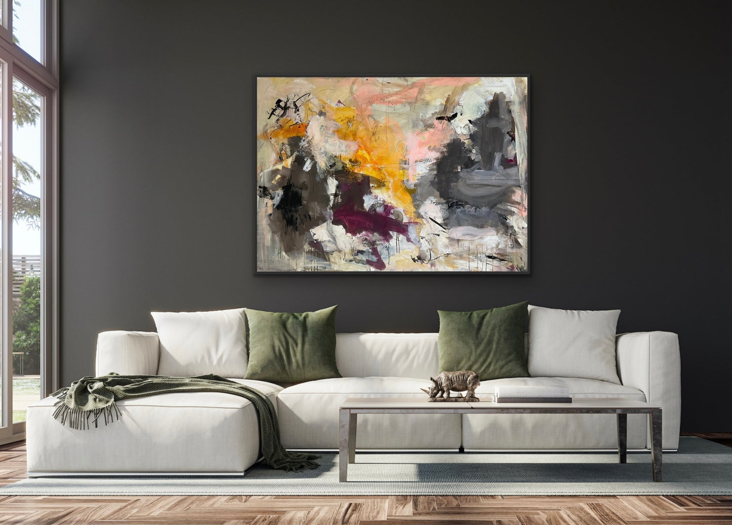 Abstrakt maleri, 100x140 cm, "FALL” by Lone Reedtz , Abstrakt ekspressivt akrylmaleri på lærred