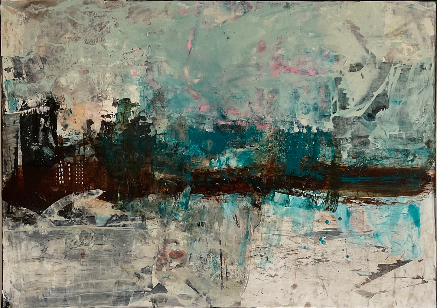 Abstrakt maleri, 140x100 cm, "Night in the city" by Lone Reedtz , Abstrakt ekspressivt akrylmaleri på lærred