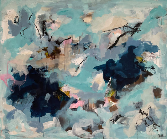 Abstrakt maleri, 100x120 cm, "Waves" by Lone Reedtz , Abstrakt ekspressivt akrylmaleri på lærred Uden ramme