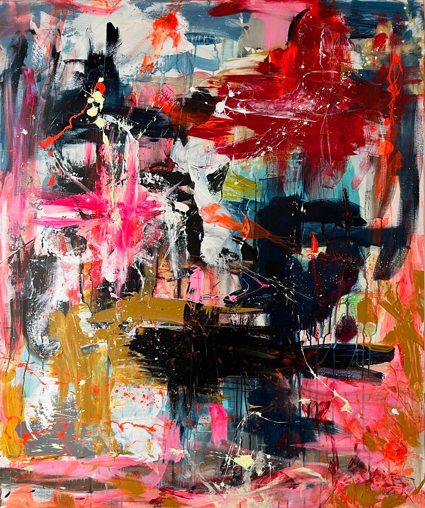 Abstrakt maleri, 100x120 cm, "The fullness of living" by Lone Reedtz , Abstrakt ekspressivt akrylmaleri på lærred Uden ramme
