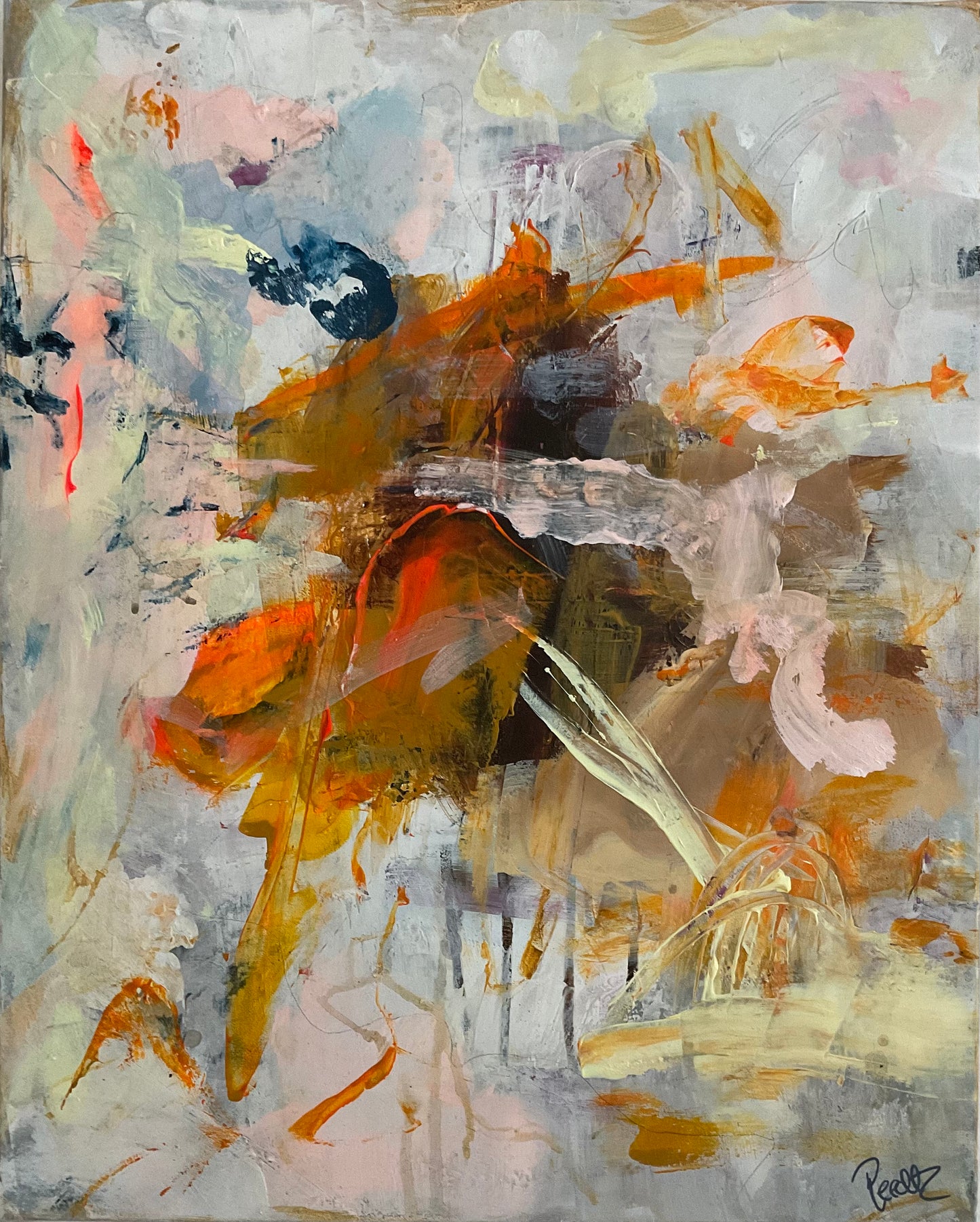Abstrakt maleri, 40x50 cm, "Nr. 3" by Lone Reedtz , Abstrakt ekspressivt akrylmaleri på lærred Uden ramme