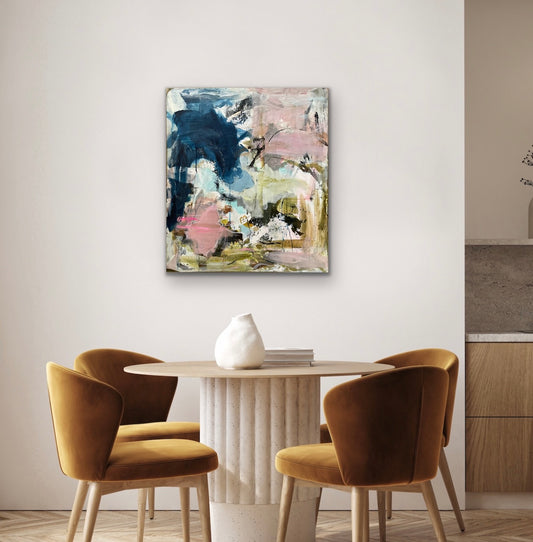 Abstrakt maleri, 80x70 cm, "WAITING FOR YOU" by Lone Reedtz , Abstrakt ekspressivt akrylmaleri på lærred