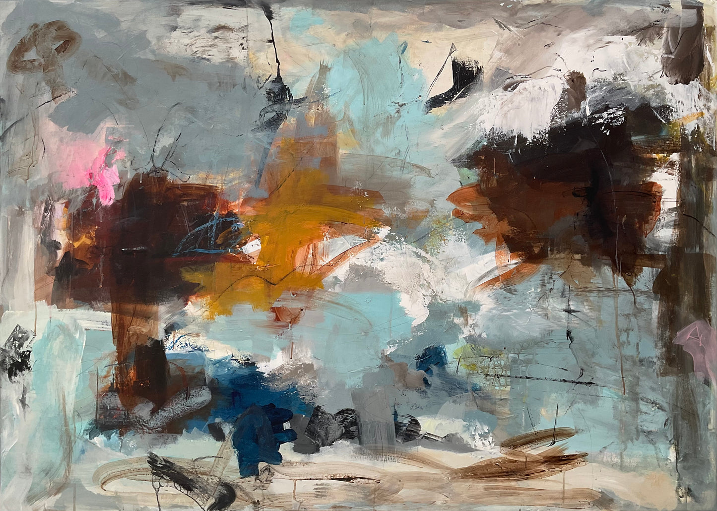 Abstrakt maleri, 100x140 cm, "Nr. 14" by Lone Reedtz , Abstrakt ekspressivt akrylmaleri på lærred