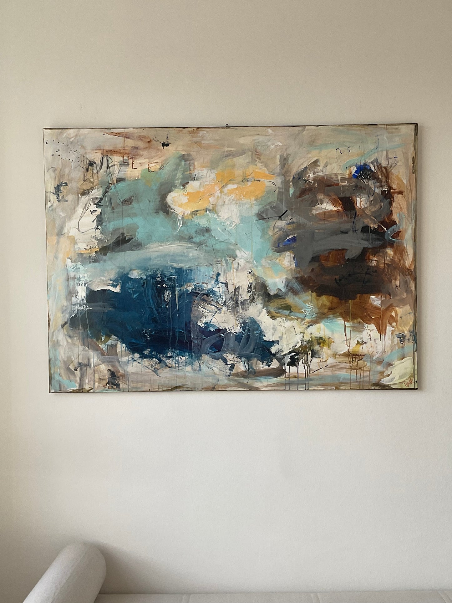 Abstrakt maleri, 100x140 cm, "ANOTHER DAY” by Lone Reedtz , Abstrakt ekspressivt akrylmaleri på lærred horsens-kunstforening