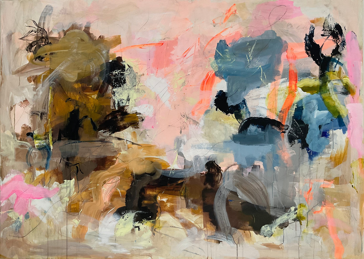 Abstrakt maleri, 140x100 cm, "Nr. 36" by Lone Reedtz , Abstrakt ekspressivt akrylmaleri på lærred Uden ramme