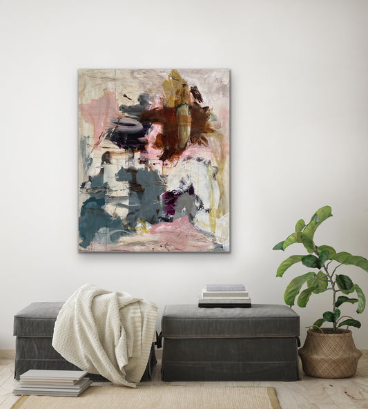 Abstrakt maleri, 120x100 cm, "MAGNOLIA” by Lone Reedtz , Abstrakt ekspressivt akrylmaleri på lærred