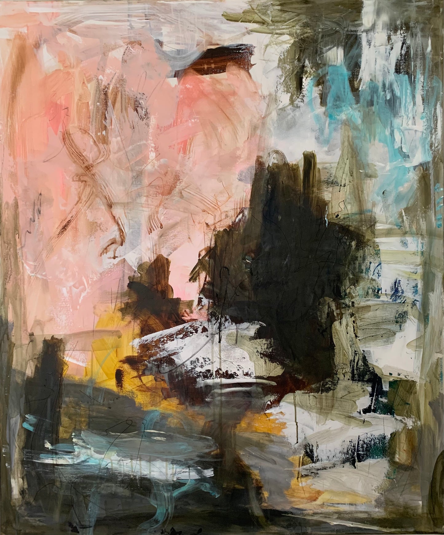 Abstrakt maleri, 100x120 cm, "Silence" by Lone Reedtz , Abstrakt ekspressivt akrylmaleri på lærred