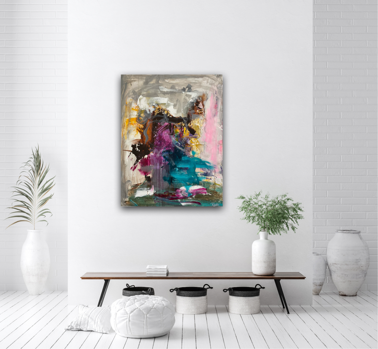 Abstrakt maleri, 70x90 cm, "Nr. 10" by Lone Reedtz , Abstrakt ekspressivt akrylmaleri på lærred