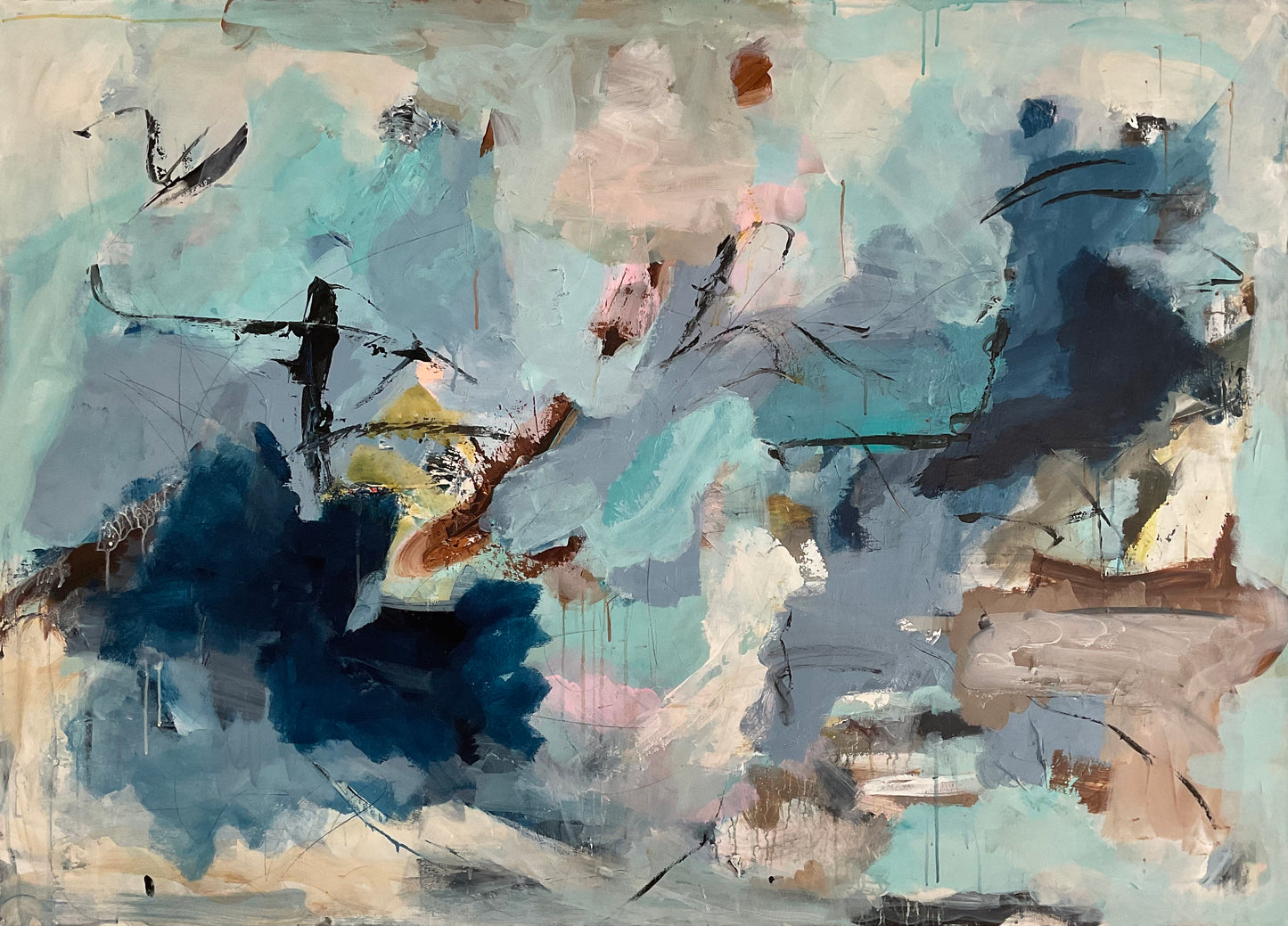 Abstrakt maleri, 100x140 cm, "Dreamcatcher" by Lone Reedtz , Abstrakt ekspressivt akrylmaleri på lærred
