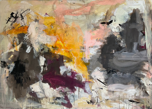 Abstrakt maleri, 100x140 cm, "FALL” by Lone Reedtz , Abstrakt ekspressivt akrylmaleri på lærred