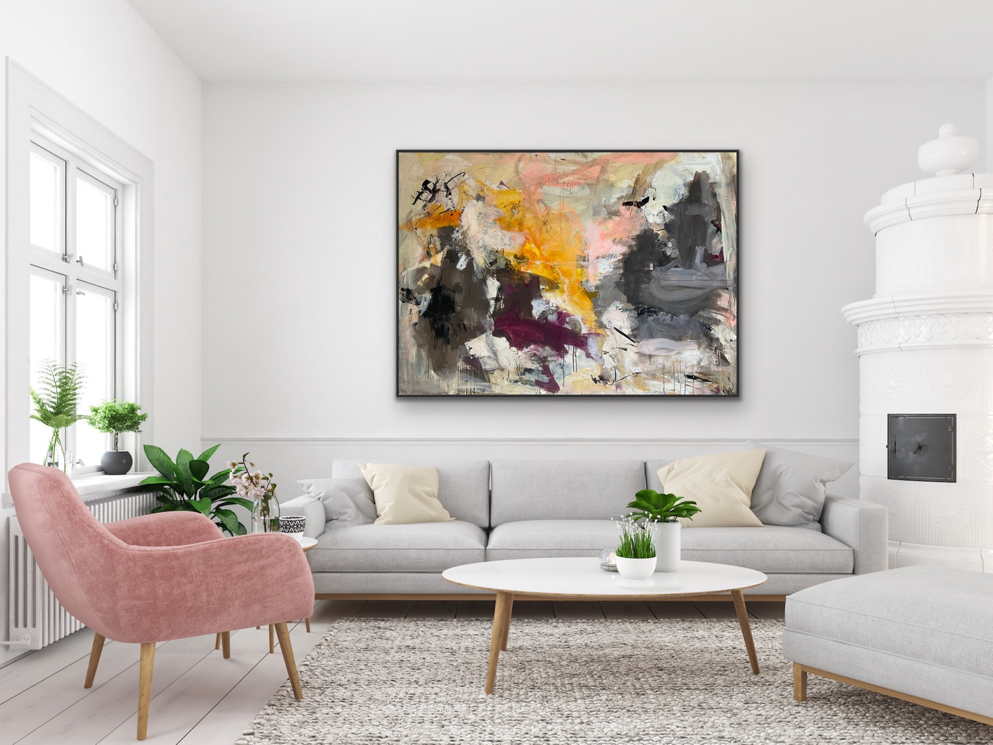 Abstrakt maleri, 100x140 cm, "FALL” by Lone Reedtz , Abstrakt ekspressivt akrylmaleri på lærred