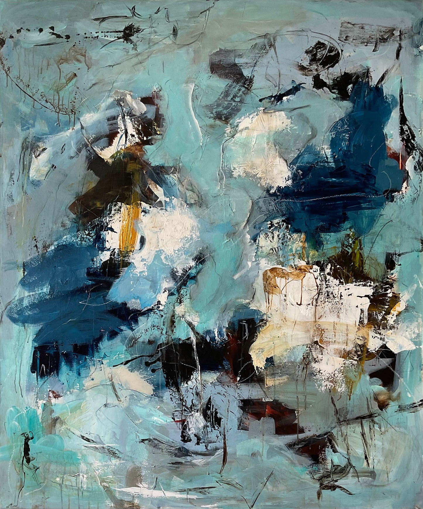 Abstrakt maleri, 100x120 cm, "Different worlds" by Lone Reedtz , Abstrakt ekspressivt akrylmaleri på lærred Uden ramme