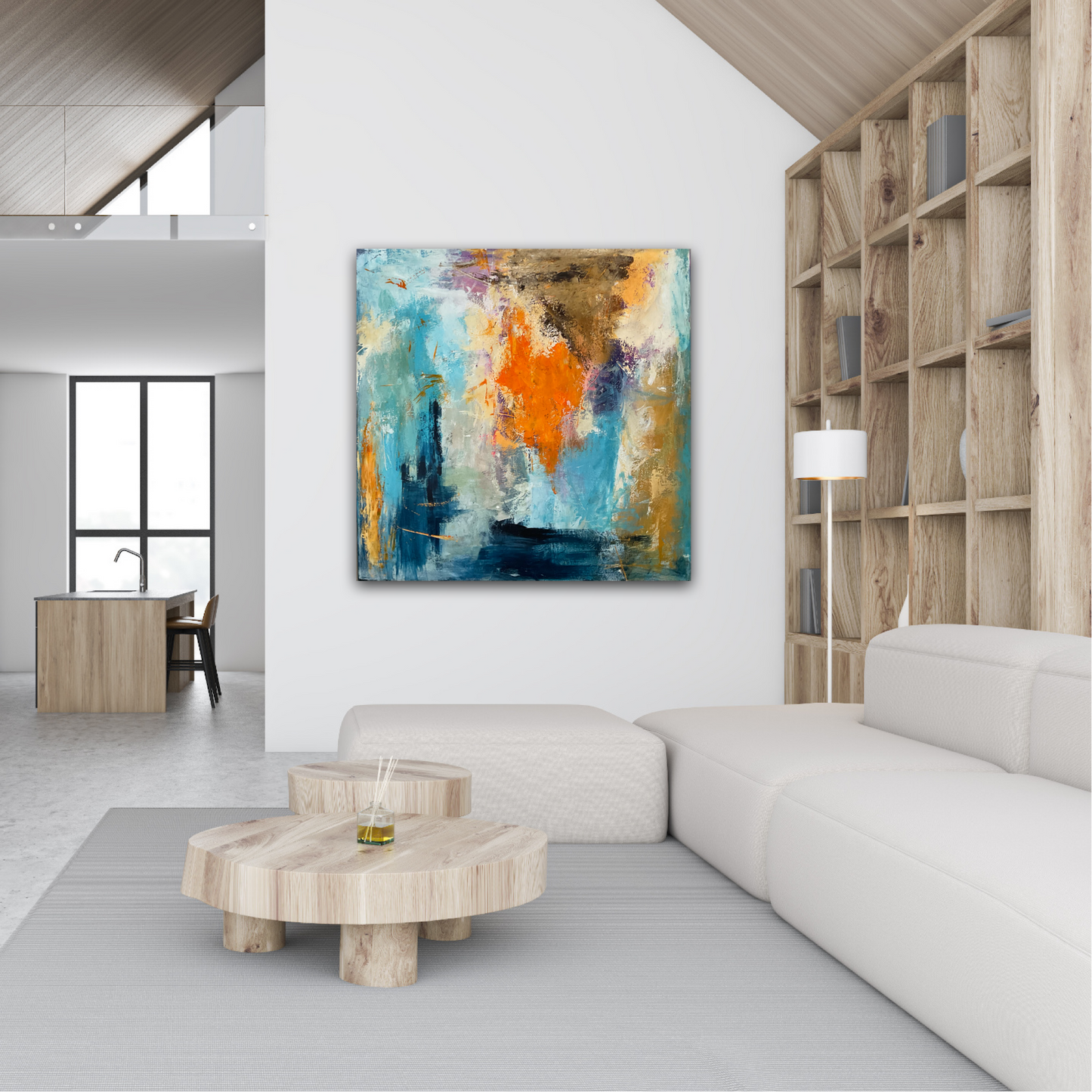 Abstrakt maleri, 100x100 cm, "Where the fairytale begins" by Lone Reedtz , Abstrakt ekspressivt akrylmaleri på lærred