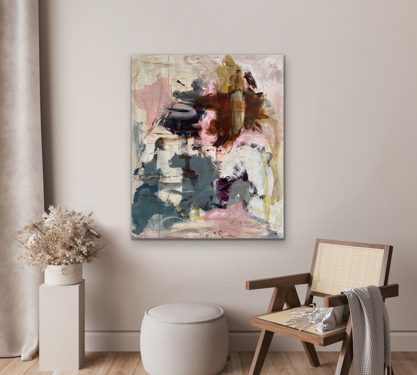Abstrakt maleri, 120x100 cm, "MAGNOLIA” by Lone Reedtz , Abstrakt ekspressivt akrylmaleri på lærred