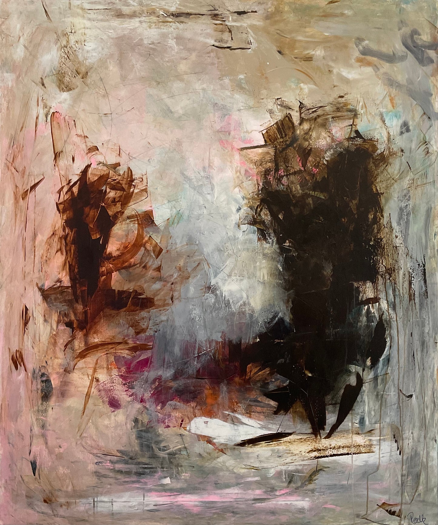 Abstrakt maleri, 120x100 cm, "Live and Dance" by Lone Reedtz , Abstrakt ekspressivt akrylmaleri på lærred