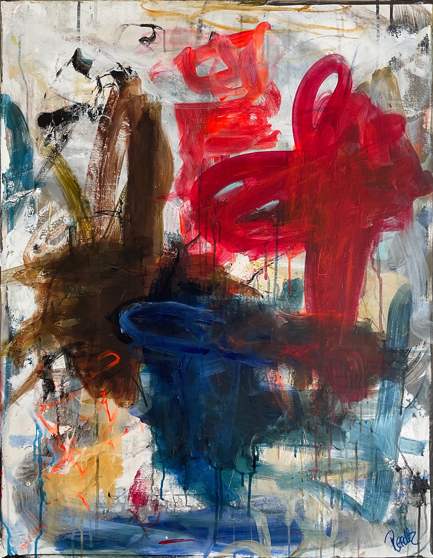 Abstrakt maleri, 70x90 cm, "Life is a highway" by Lone Reedtz , Abstrakt ekspressivt akrylmaleri på lærred Uden ramme