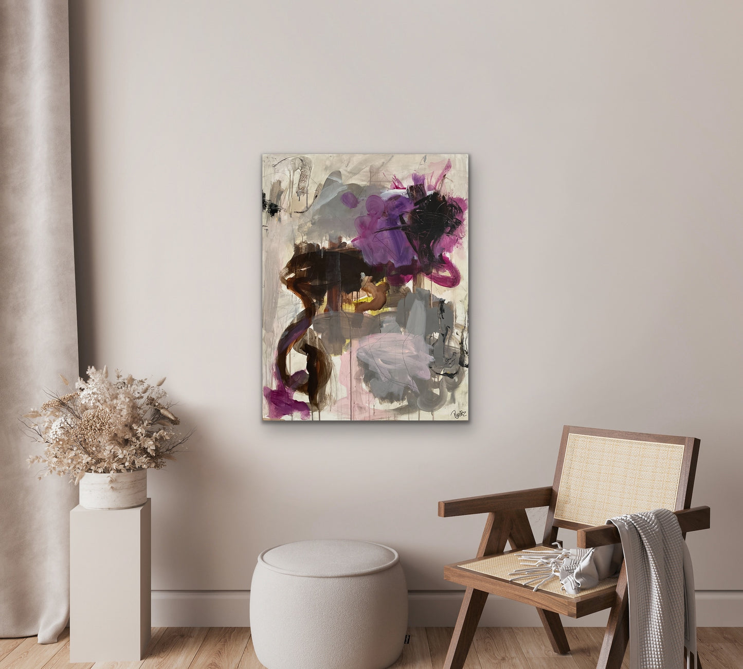 Abstrakt maleri, 90x70 cm, ”JOURNEY” by Lone Reedtz , Abstrakt ekspressivt akrylmaleri på lærred