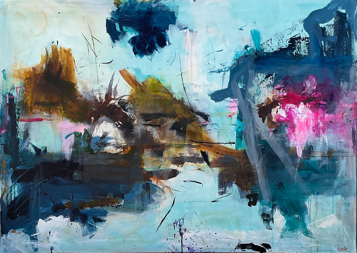 Abstrakt maleri, 100x140 cm, "Let it be" by Lone Reedtz , Abstrakt ekspressivt akrylmaleri på lærred