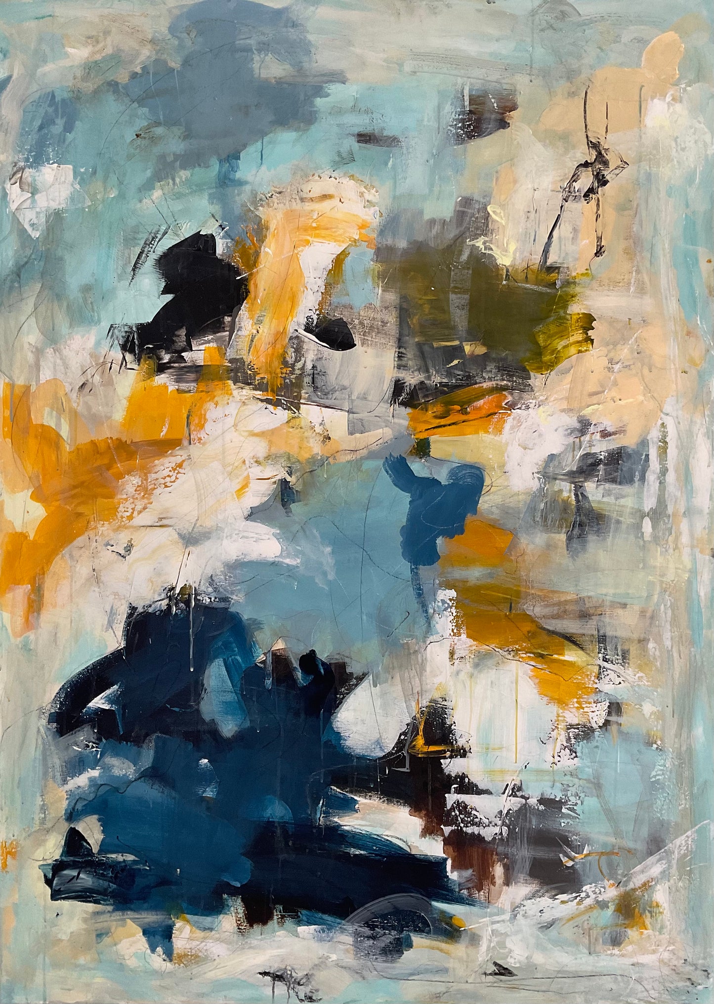 Abstrakt maleri, 100x140 cm, "Kindness" by Lone Reedtz , Abstrakt ekspressivt akrylmaleri på lærred Uden ramme