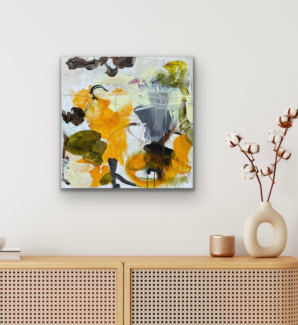 Abstrakt maleri, 40x40 cm, "Smile" by Lone Reedtz , Abstrakt ekspressivt akrylmaleri på lærred
