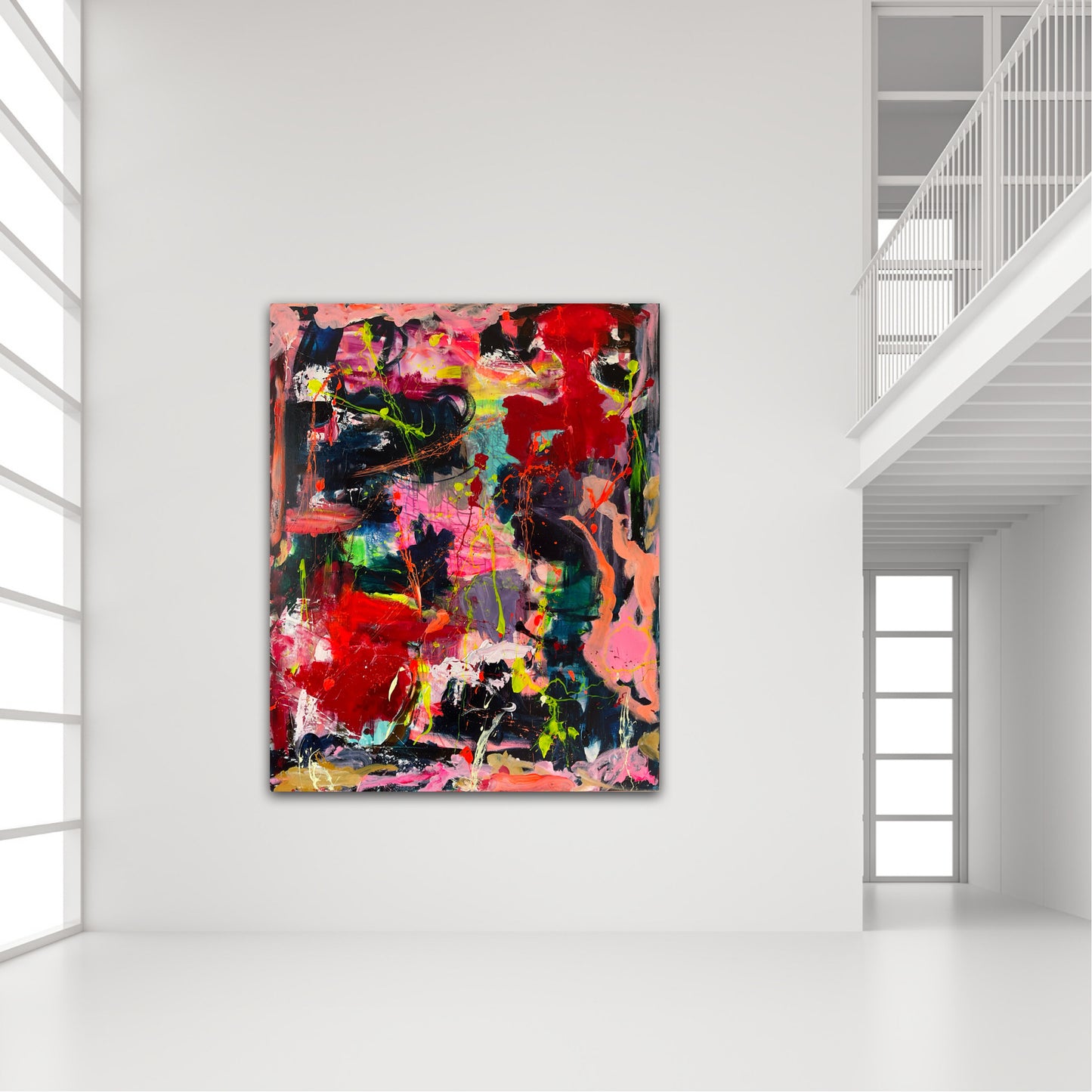 Abstrakt maleri, 150x120 cm, "LEGENDE ANSIGTER” by Lone Reedtz , Abstrakt ekspressivt akrylmaleri på lærred