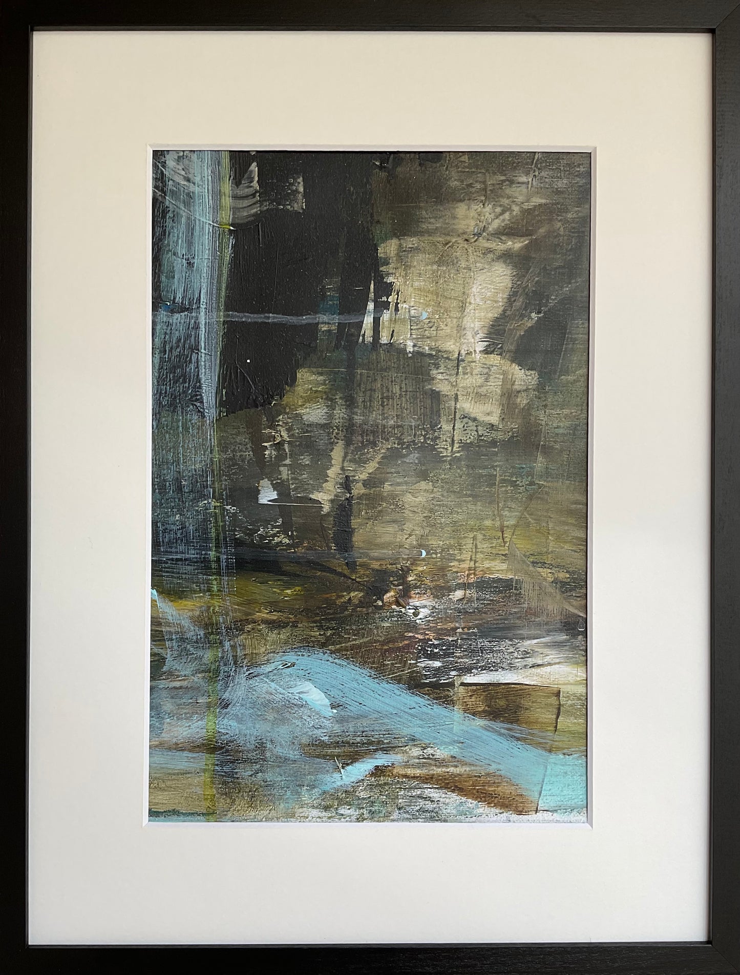 Abstrakt maleri på lærred i passepartout, 40x30 cm, "Nr. 2" by Lone Reedtz , Abstrakt ekspressivt akrylmaleri på lærred i passepartout