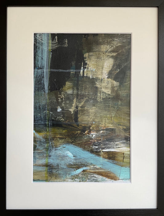Abstrakt maleri på lærred i passepartout, 40x30 cm, "Nr. 2" by Lone Reedtz , Abstrakt ekspressivt akrylmaleri på lærred i passepartout