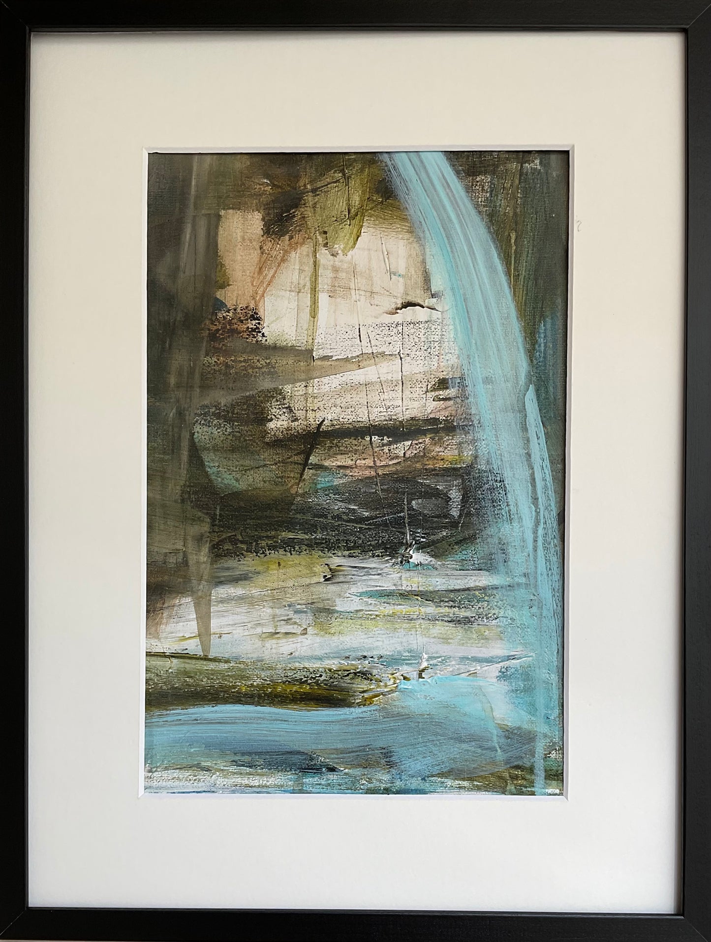 Indrammet lærred 30x40 cm by Lone Reedtz , Abstrakt ekspressivt akrylmaleri på lærred i passepartout