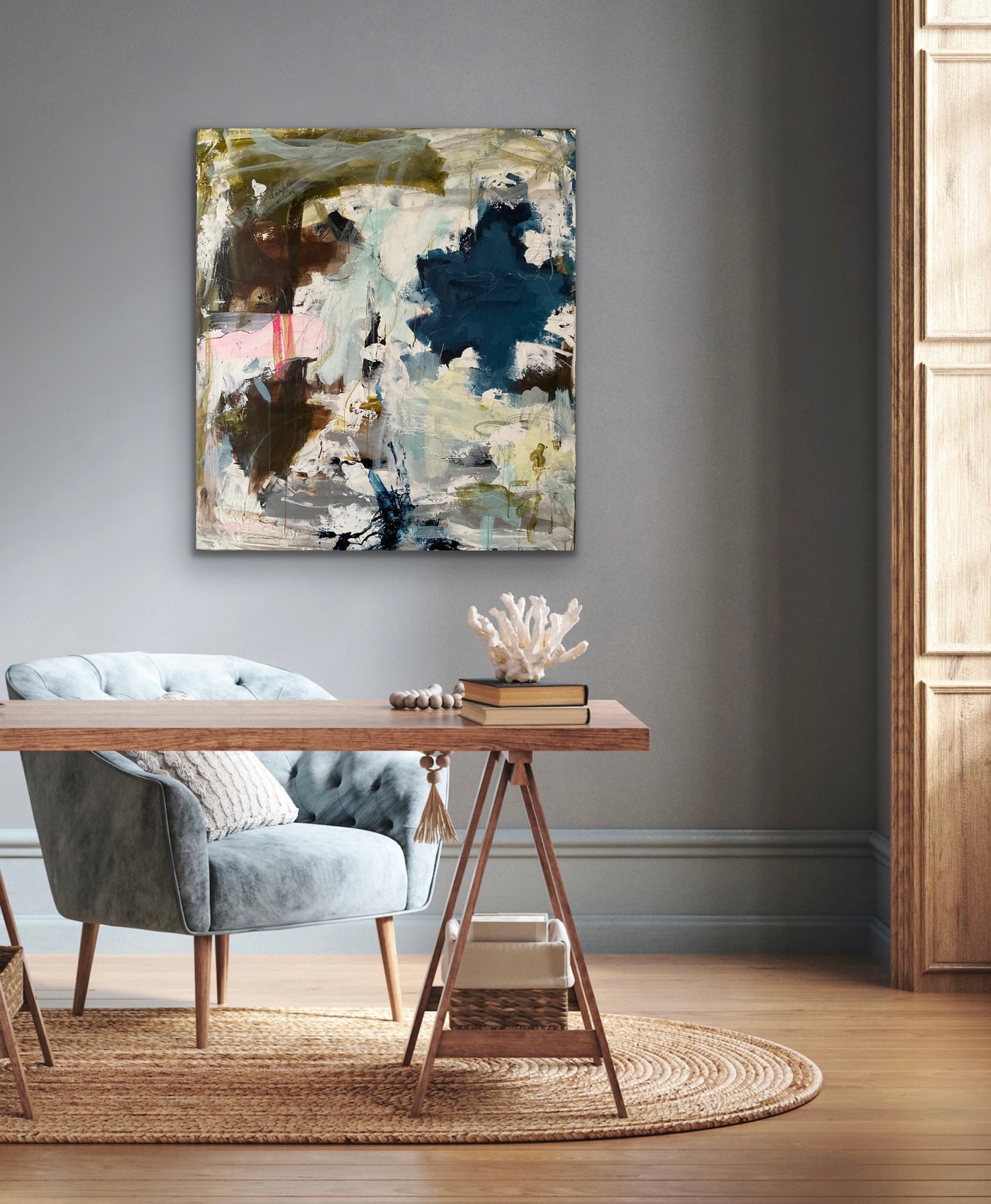 Abstrakt maleri, 90x100 cm, "Ocean of you" by Lone Reedtz , Abstrakt ekspressivt akrylmaleri på lærred