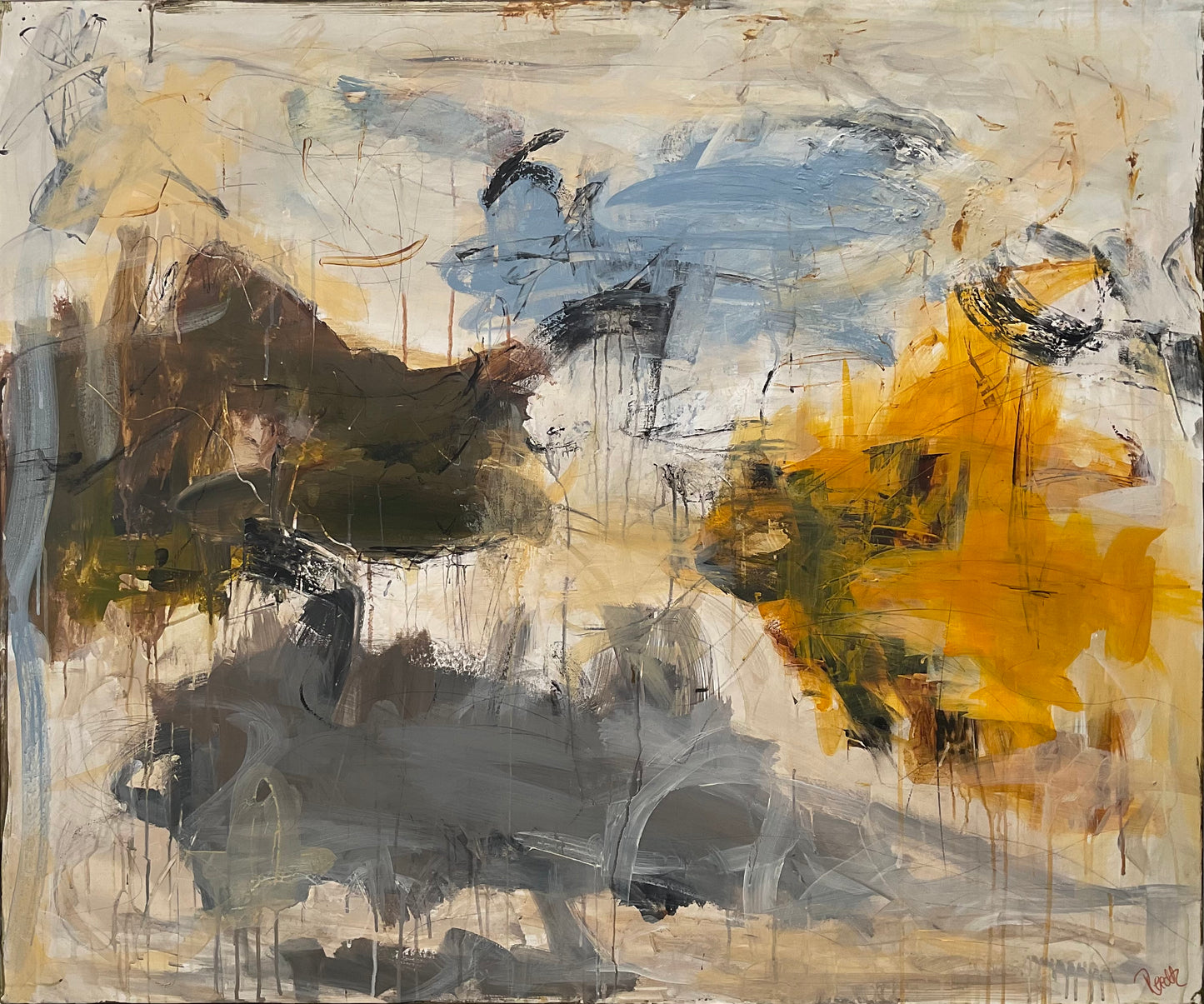 Abstrakt maleri, 100x120 cm, "Wishful thoughts" by Lone Reedtz , Abstrakt ekspressivt akrylmaleri på lærred