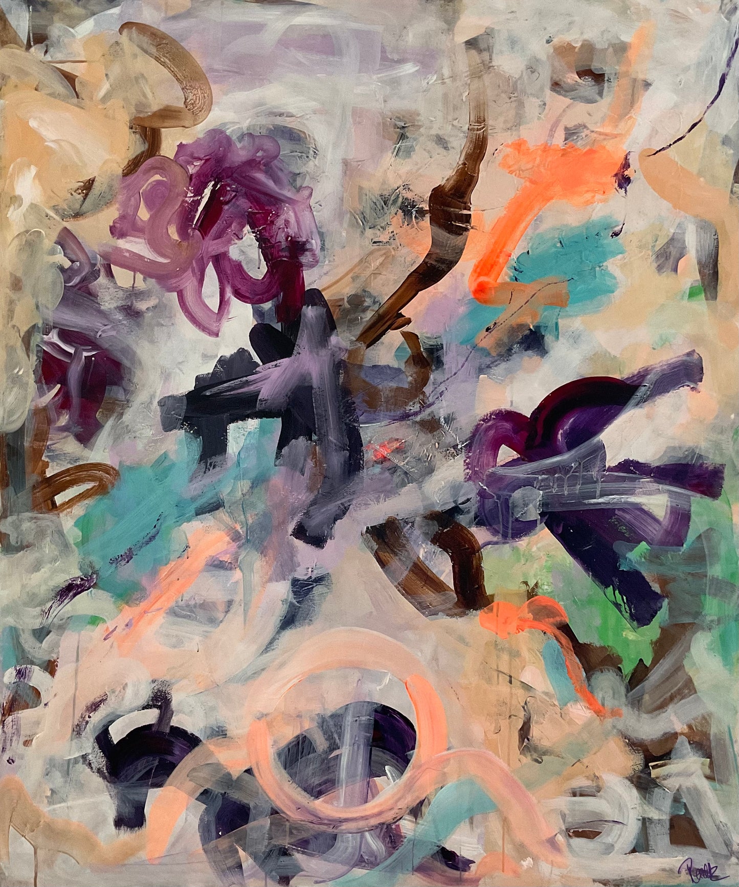 Abstrakt maleri, 120x100 cm, "HOPE” by Lone Reedtz , Abstrakt ekspressivt akrylmaleri på lærred Uden ramme