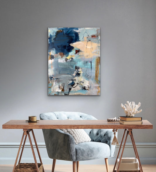 Abstrakt maleri, 90x70 cm, "The dream" by Lone Reedtz , Abstrakt ekspressivt akrylmaleri på lærred