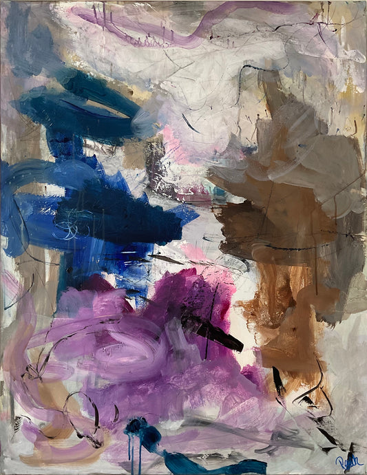 Abstrakt maleri, 90x70 cm, ”SOFT LIGHTS” by Lone Reedtz , Abstrakt ekspressivt akrylmaleri på lærred Uden ramme