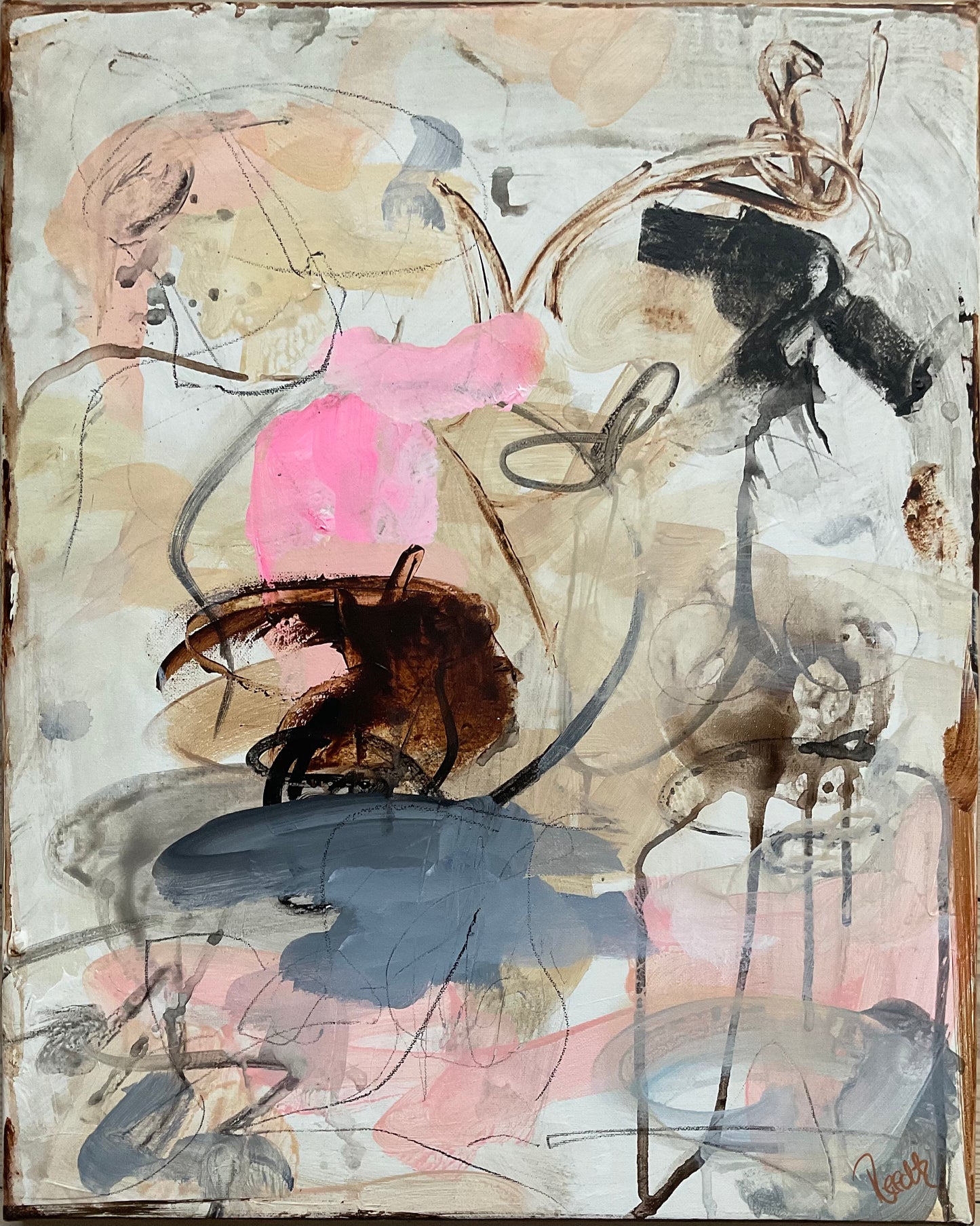 Abstrakt maleri, 50x40 cm, "Nr. 1" by Lone Reedtz , Abstrakt ekspressivt akrylmaleri på lærred Uden ramme