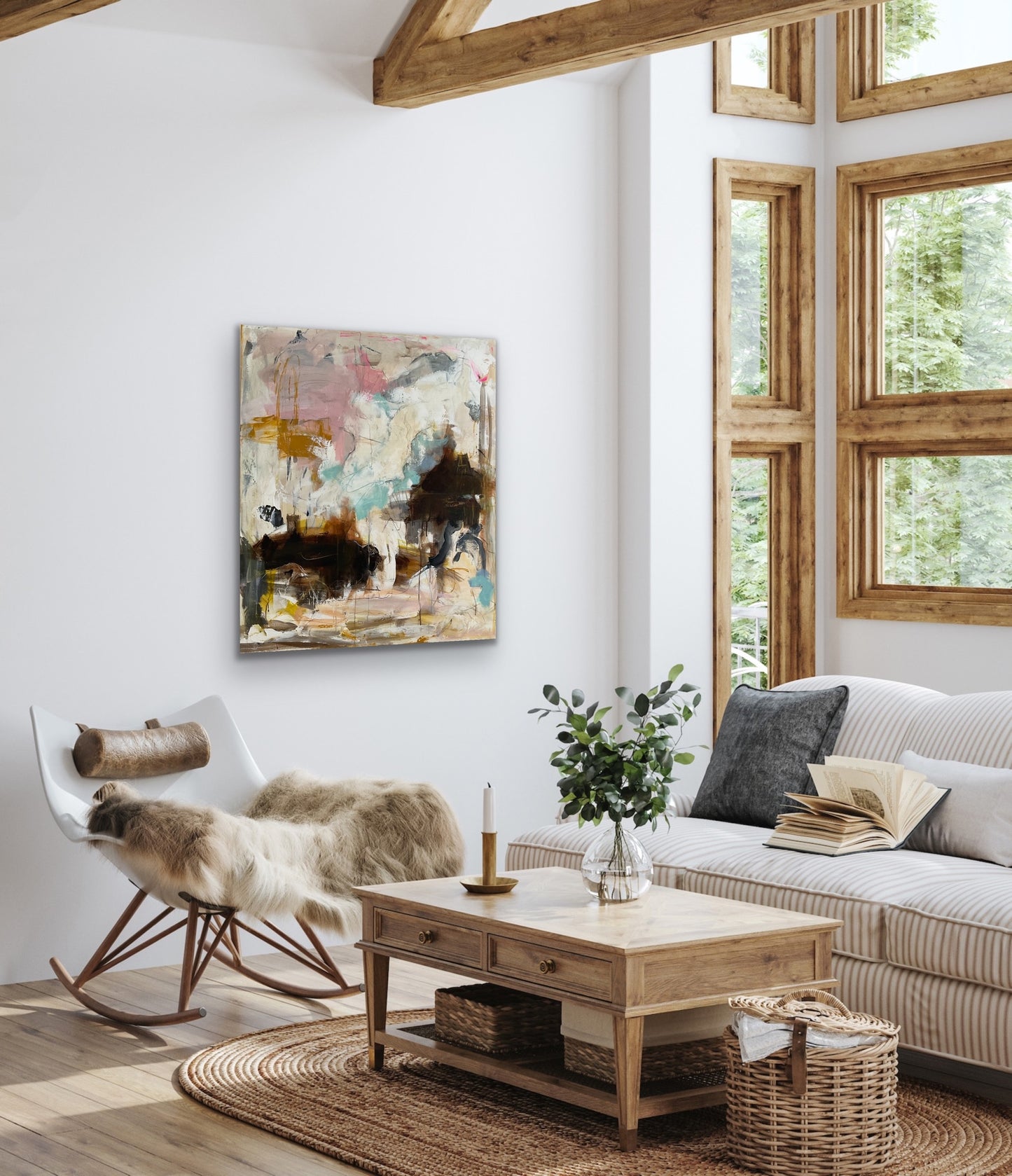 Abstrakt maleri, 100x90 cm, "Let´s disappear" by Lone Reedtz , Abstrakt ekspressivt akrylmaleri på lærred Uden ramme