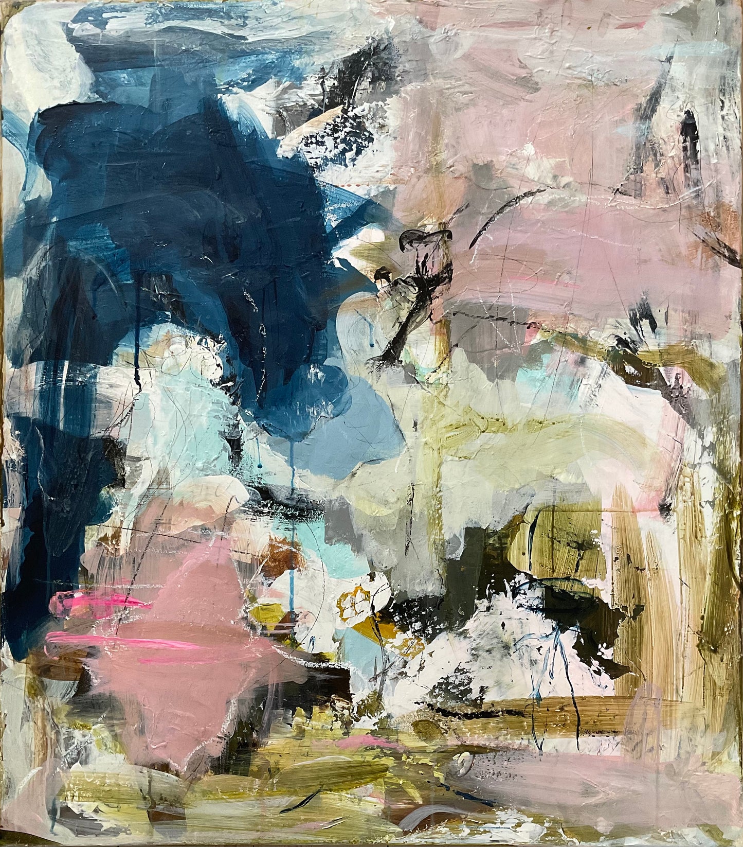Abstrakt maleri, 80x70 cm, "WAITING FOR YOU" by Lone Reedtz , Abstrakt ekspressivt akrylmaleri på lærred Uden ramme
