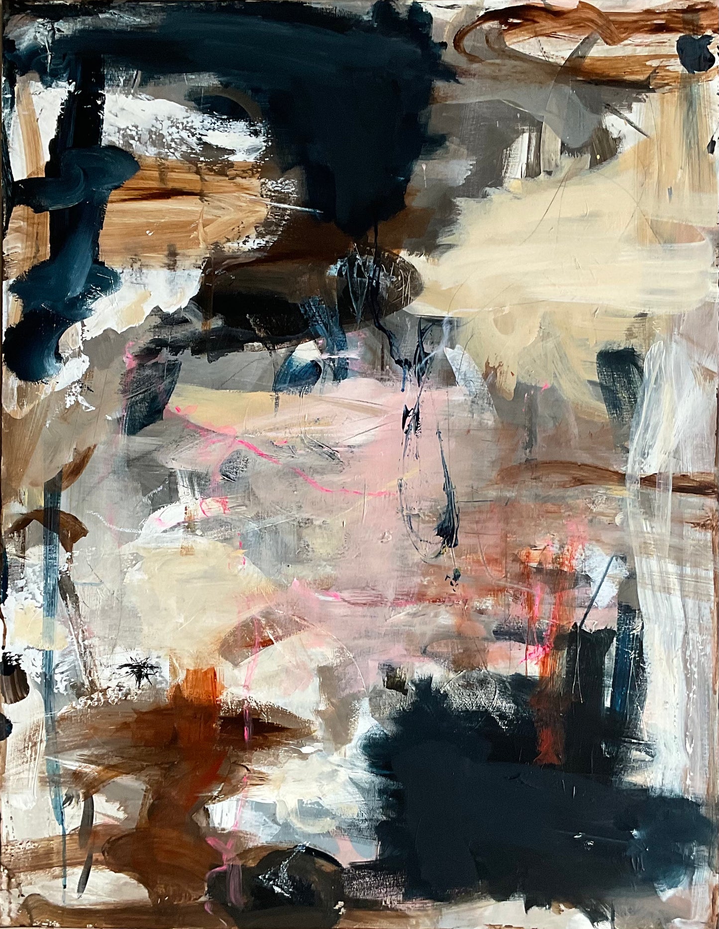 Abstrakt maleri, 90x70 cm, ”SIMPLE LIFE” by Lone Reedtz , Abstrakt ekspressivt akrylmaleri på lærred Uden ramme