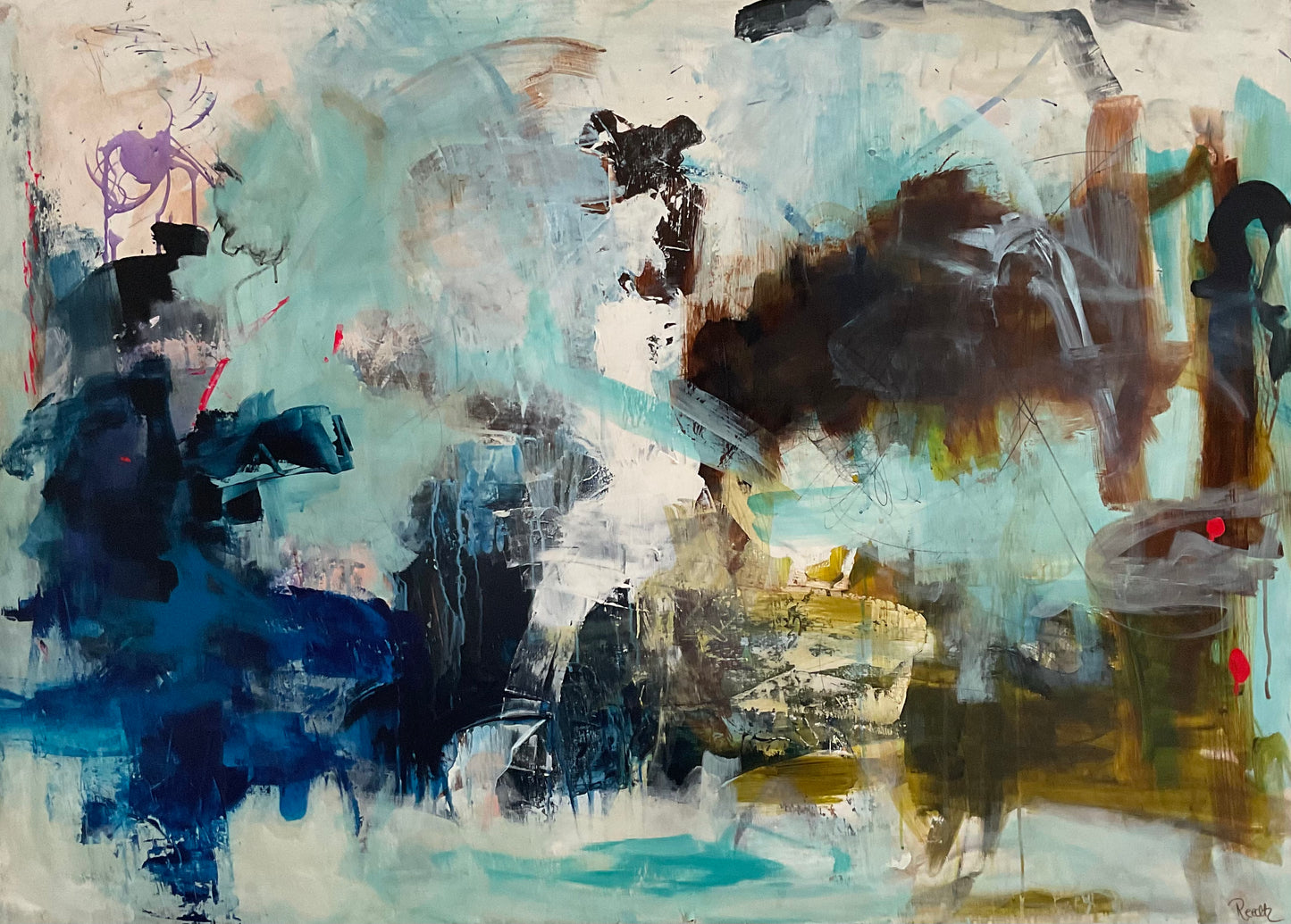 Abstrakt maleri, 140x100 cm, "I still believe" by Lone Reedtz , Abstrakt ekspressivt akrylmaleri på lærred
