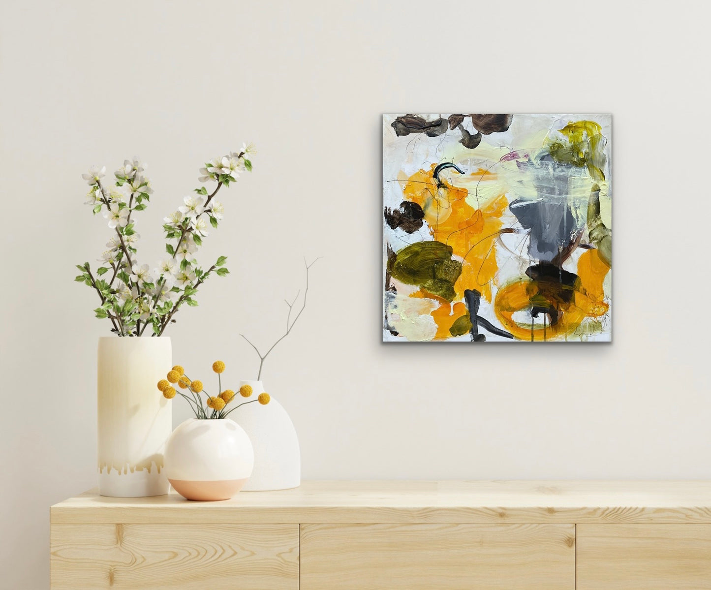 Abstrakt maleri, 40x40 cm, "Smile" by Lone Reedtz , Abstrakt ekspressivt akrylmaleri på lærred