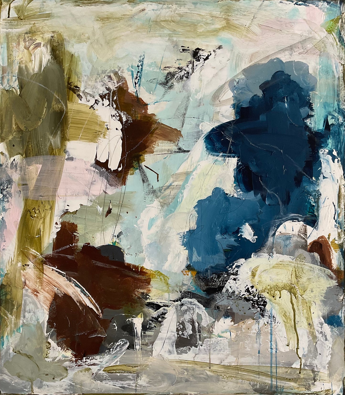 Abstrakt maleri, 70x80 cm, "Beyond the tunnel" by Lone Reedtz , Abstrakt ekspressivt akrylmaleri på lærred Uden ramme