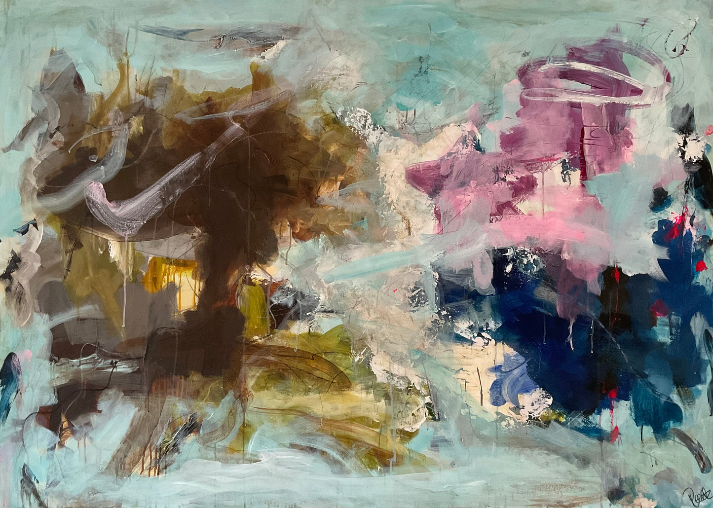 Abstrakt maleri, 100x140 cm, "CRUSH ON LIFE” by Lone Reedtz , Abstrakt ekspressivt akrylmaleri på lærred Uden ramme