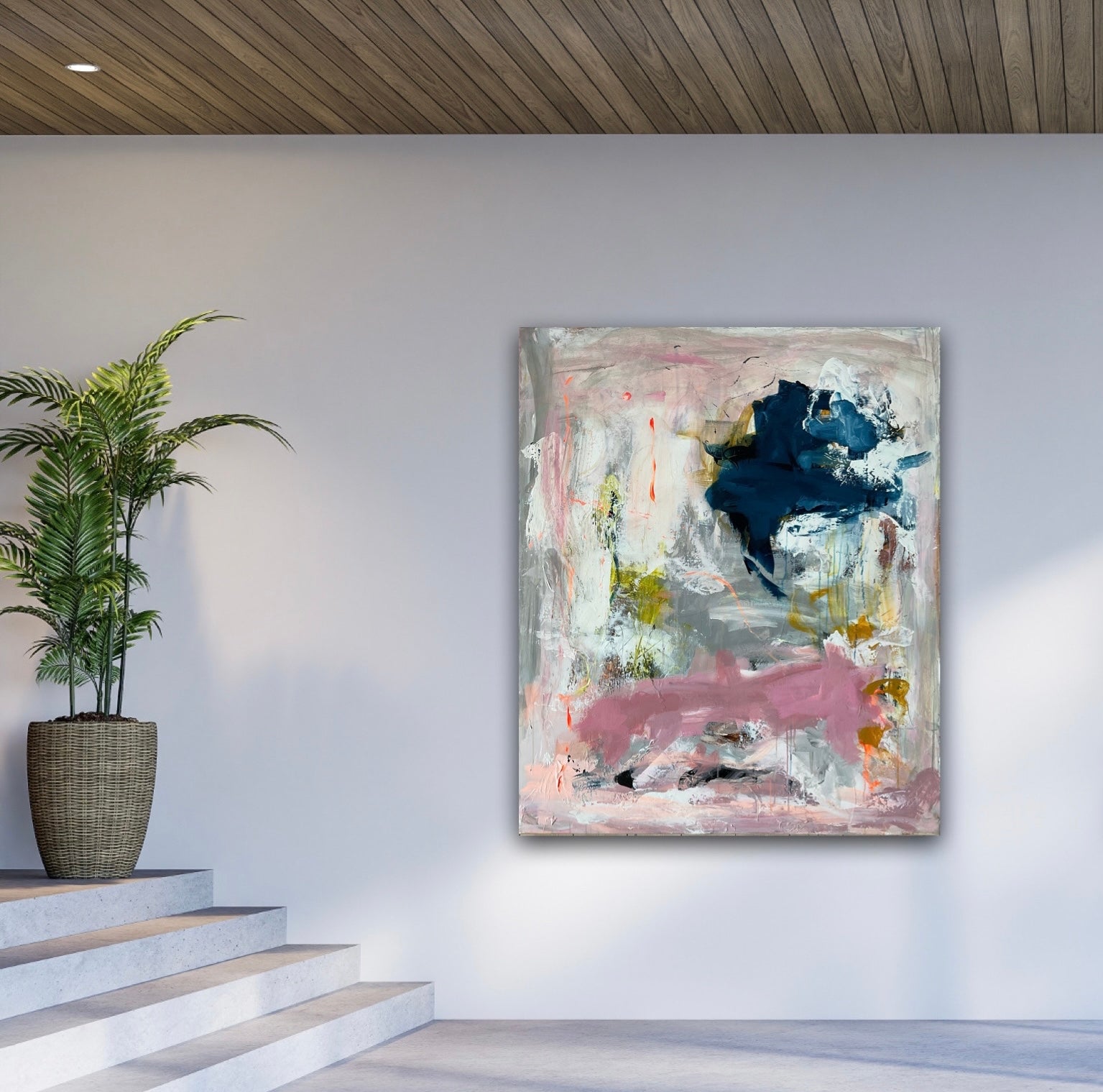 Abstrakt maleri, 120x100 cm, "Sunrise" by Lone Reedtz , Abstrakt ekspressivt akrylmaleri på lærred