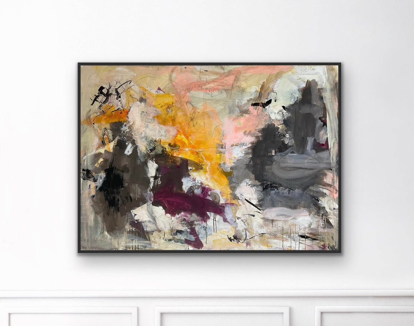 Abstrakt maleri, 100x140 cm, "FALL” by Lone Reedtz , Abstrakt ekspressivt akrylmaleri på lærred
