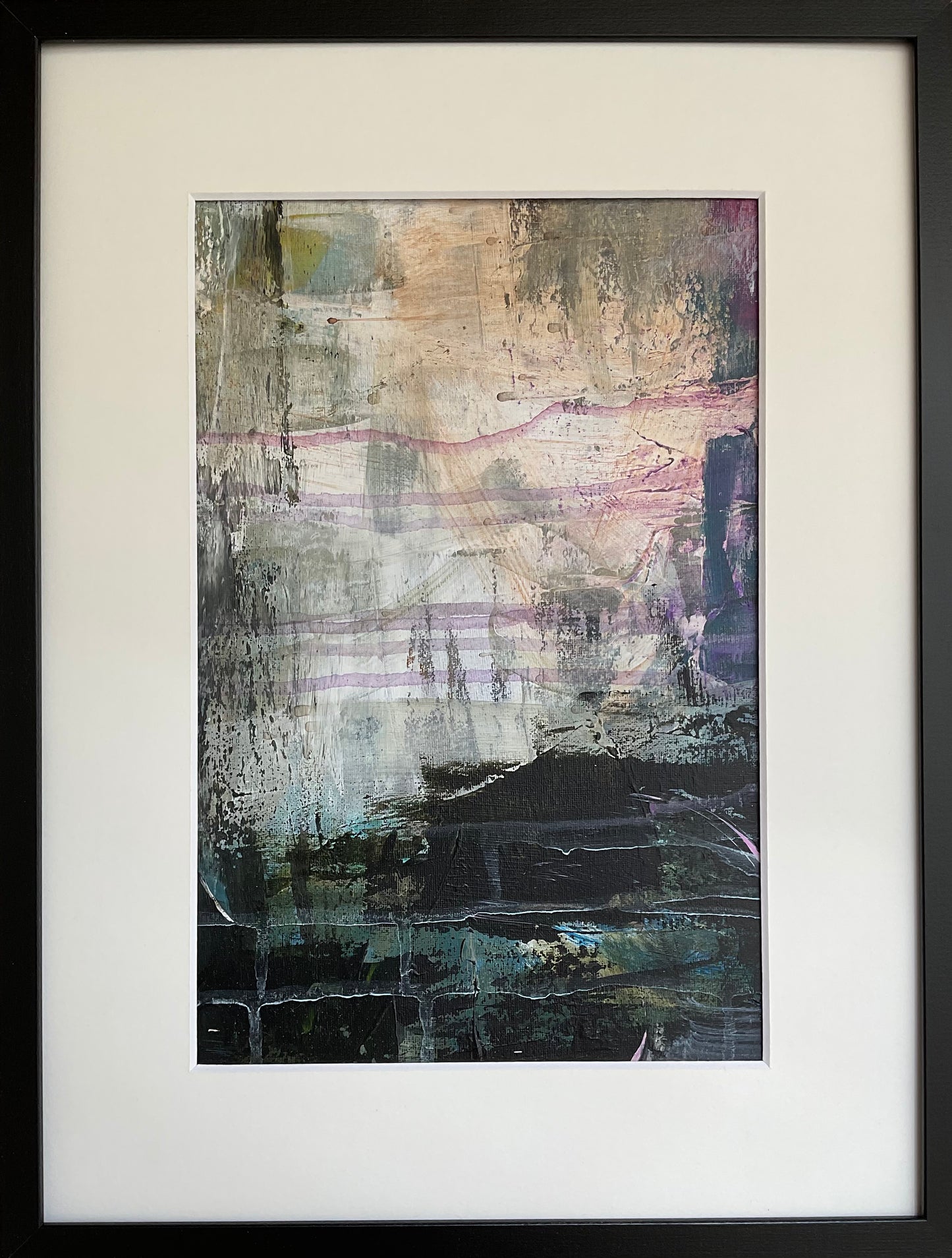Indrammet lærred 30x40 cm by Lone Reedtz , Abstrakt ekspressivt akrylmaleri på lærred i passepartout