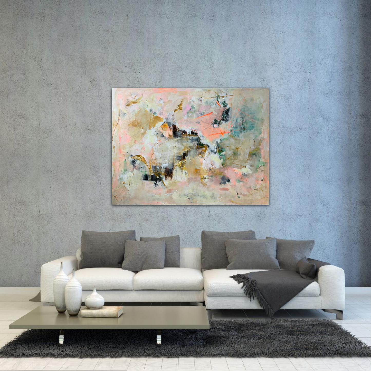 Abstrakt maleri, 140x100 cm, "Happiness" by Lone Reedtz , Abstrakt ekspressivt akrylmaleri på lærred