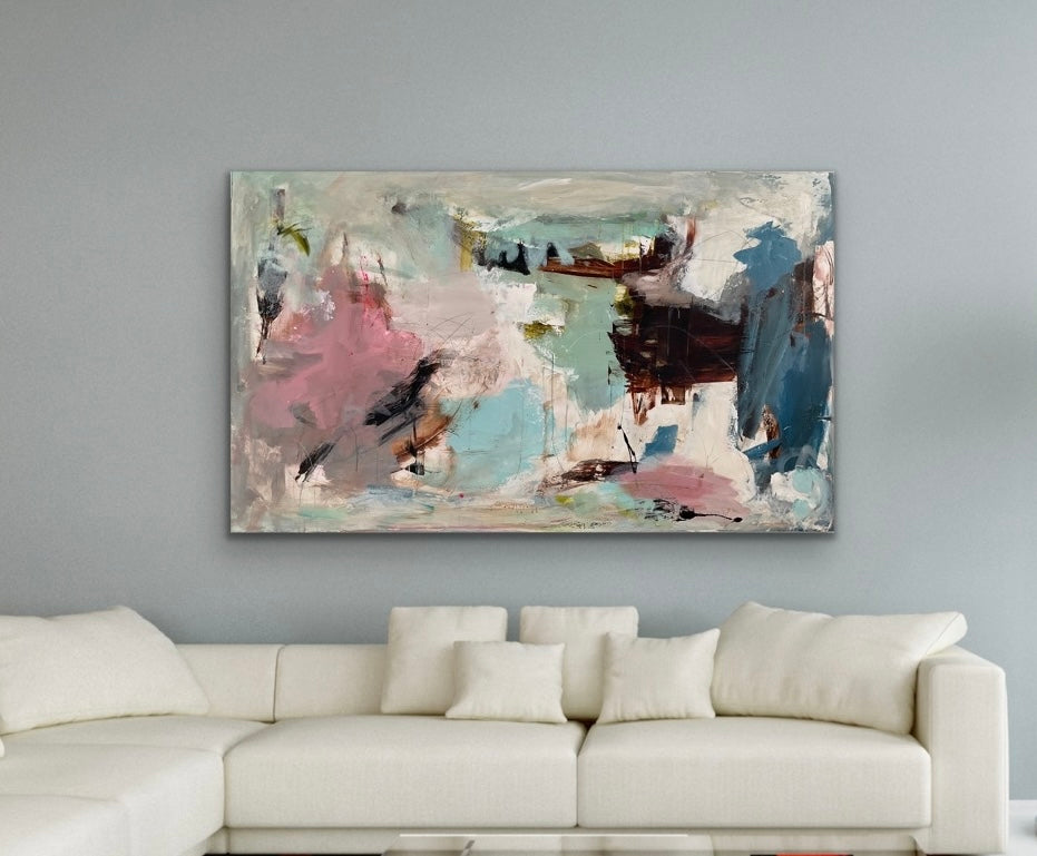 Abstrakt maleri, 150x90 cm, "Summer vibes" by Lone Reedtz , Abstrakt ekspressivt akrylmaleri på lærred