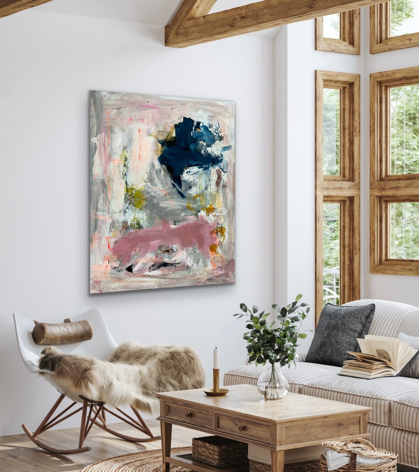 Abstrakt maleri, 120x100 cm, "Sunrise" by Lone Reedtz , Abstrakt ekspressivt akrylmaleri på lærred