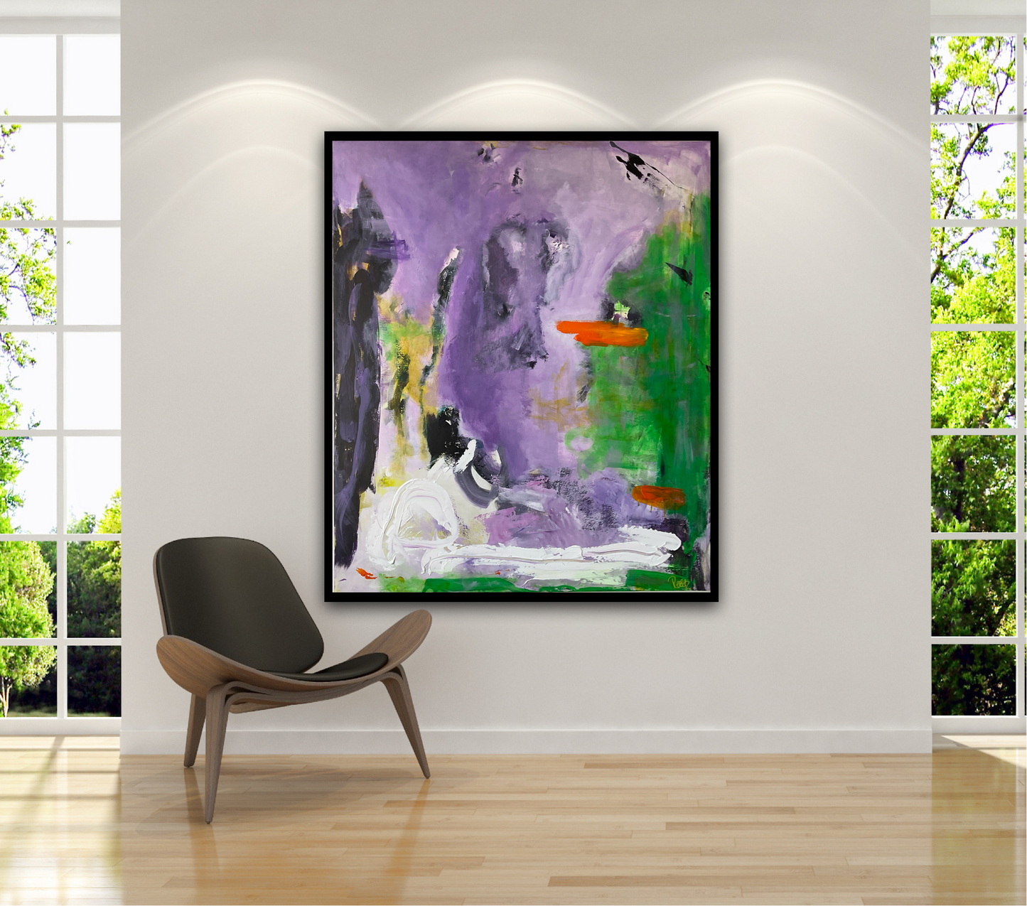 Abstrakt maleri, 100x120 cm, "Open mind" by Lone Reedtz , Abstrakt ekspressivt akrylmaleri på lærred Med sort svæveramme