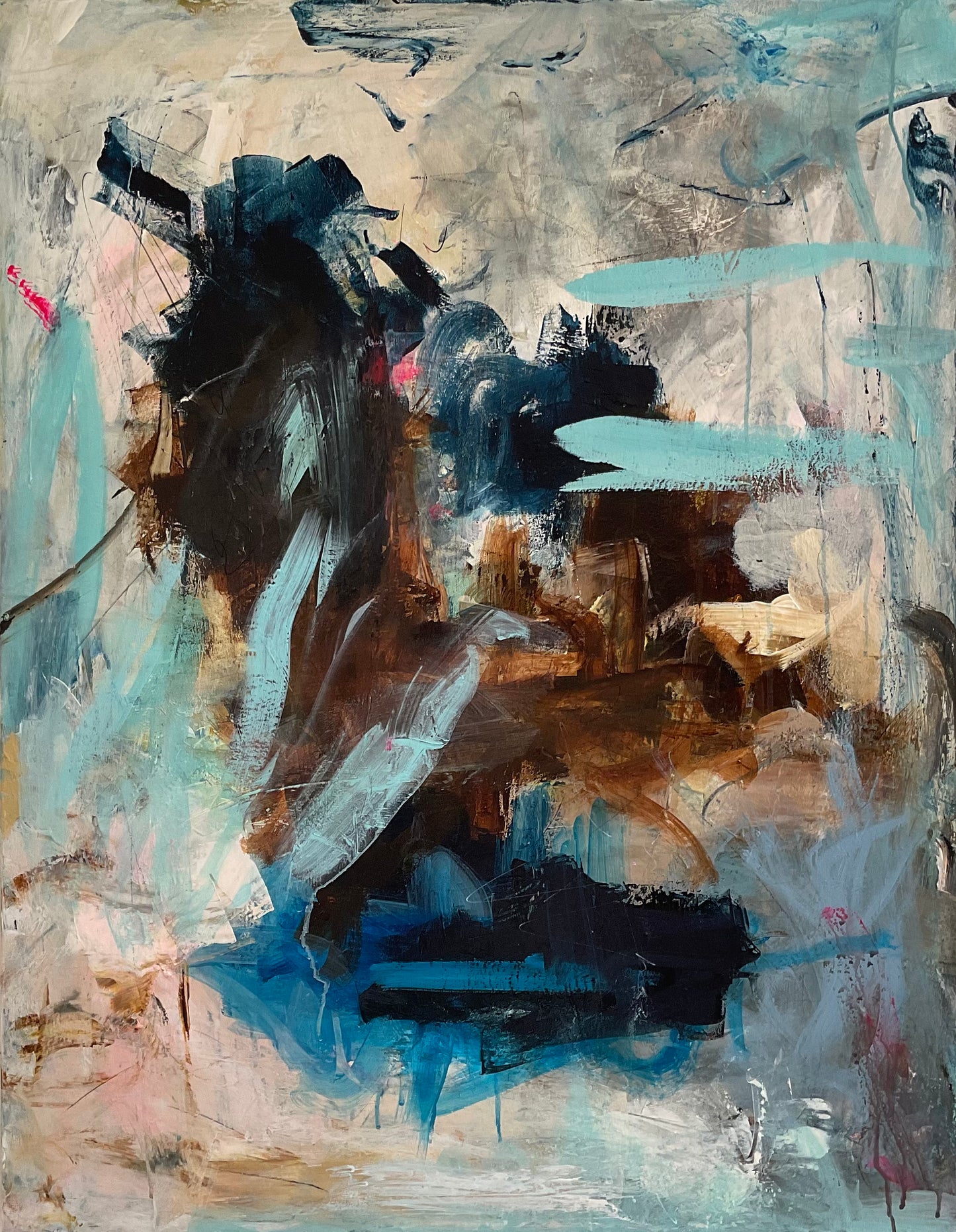 Abstrakt maleri, 70x90 cm, "Nr. 38" by Lone Reedtz , Abstrakt ekspressivt akrylmaleri på lærred Uden ramme